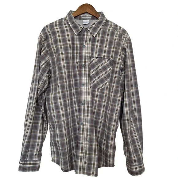 Columbia Insect Blocker Plaid Roll Sleeve Button Down Shirt Size Large - Picture 1 of 13